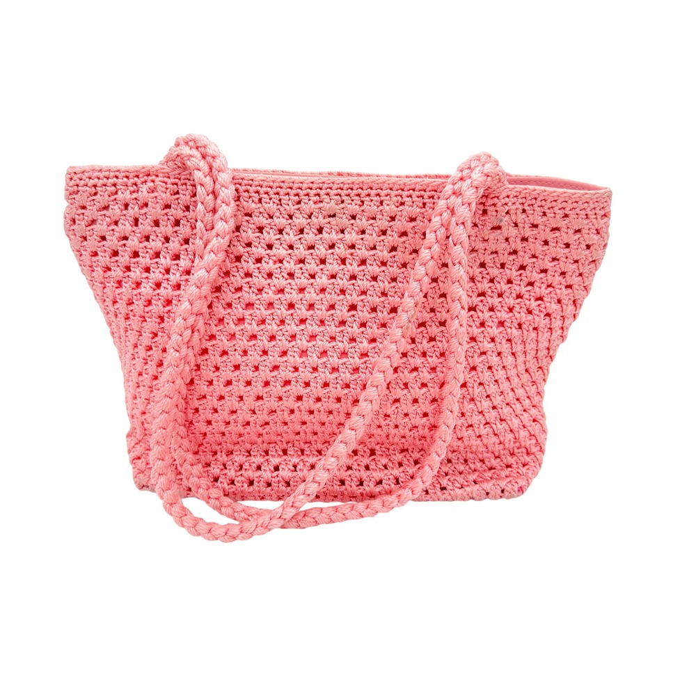 Handmade Pink Crochet Shoulder Bag Lined‎ Tote Boho Summer Lina